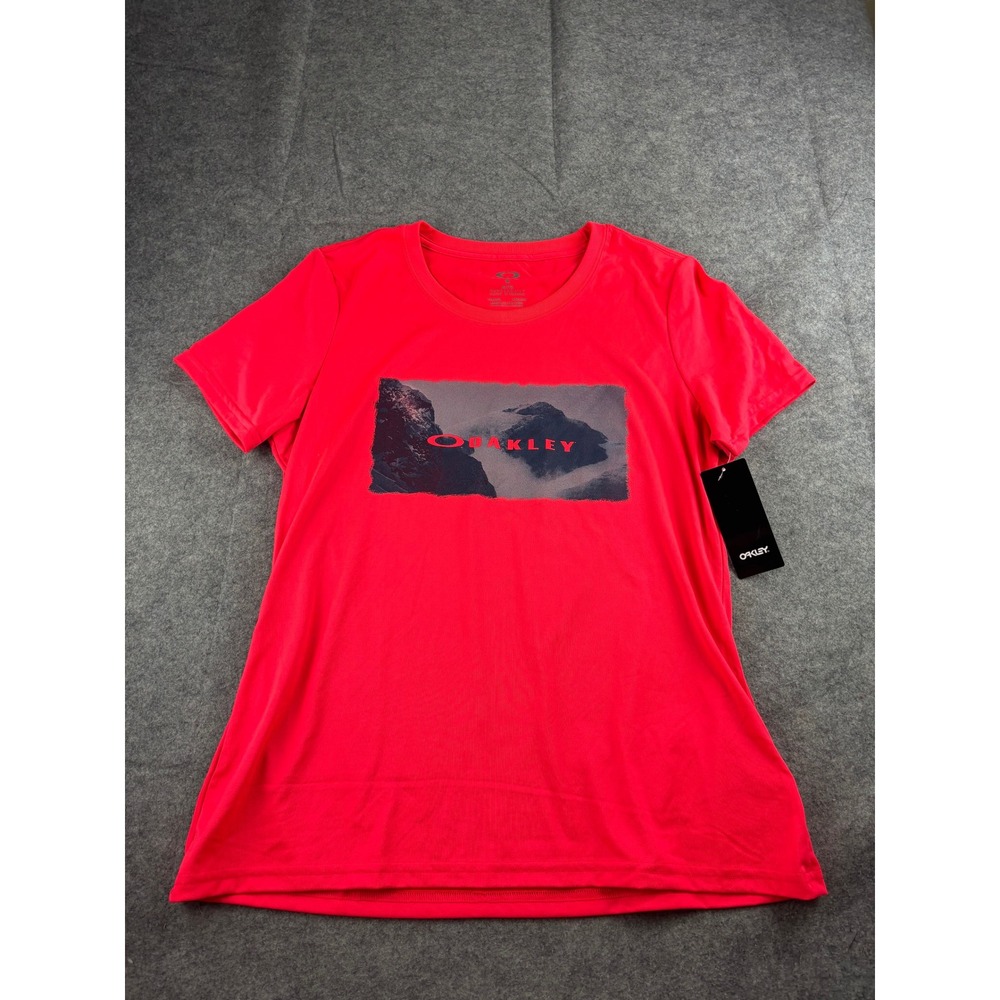 Oakley Womens Red Mountain Graphic Logo T-Shirt Short Sleeve Crew Neck XL NEW